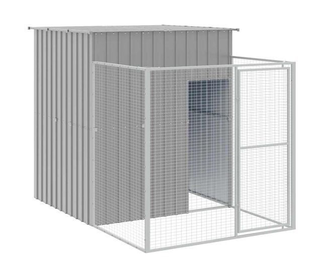 Vidaxl casota para cães com parque aço galvanizado cinzento-claro
