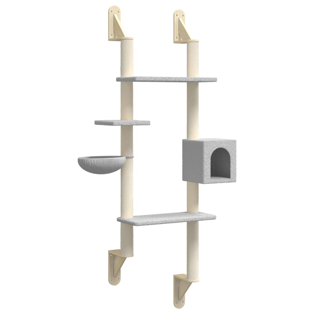 Vidaxl árvore parede p/ gatos c/ poste arranhador 180 cm cinza-claro