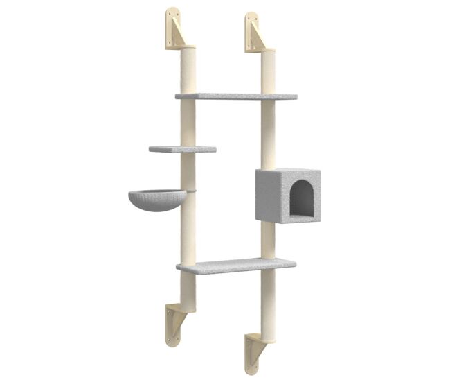 Vidaxl árvore parede p/ gatos c/ poste arranhador 180 cm cinza-claro