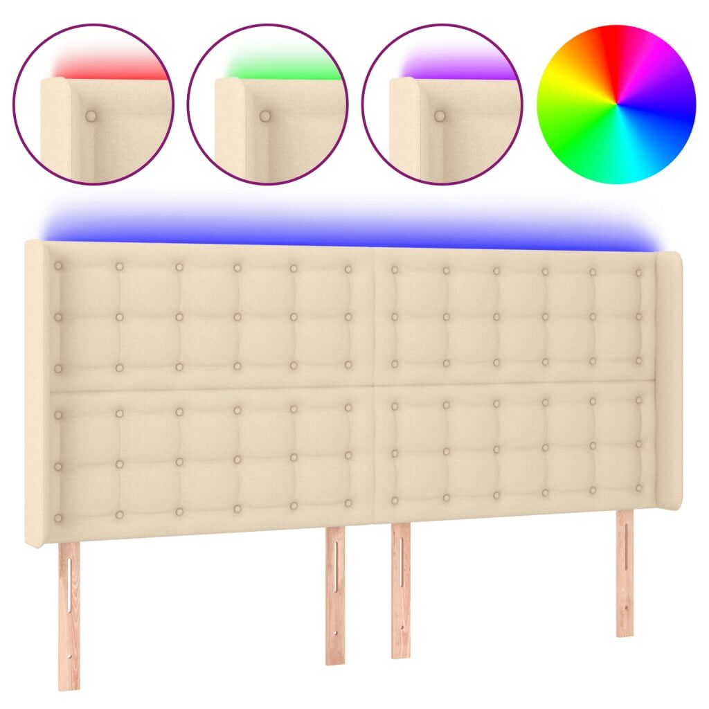 Vidaxl cabeceira cama c/ luzes led tecido 183x16x118/128 cm cor creme