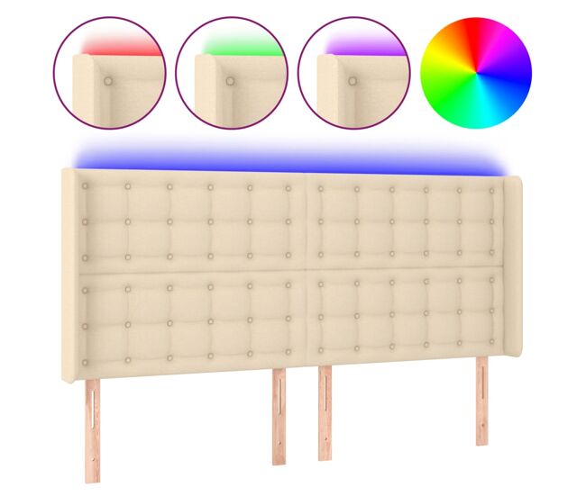 Vidaxl cabeceira cama c/ luzes led tecido 183x16x118/128 cm cor creme