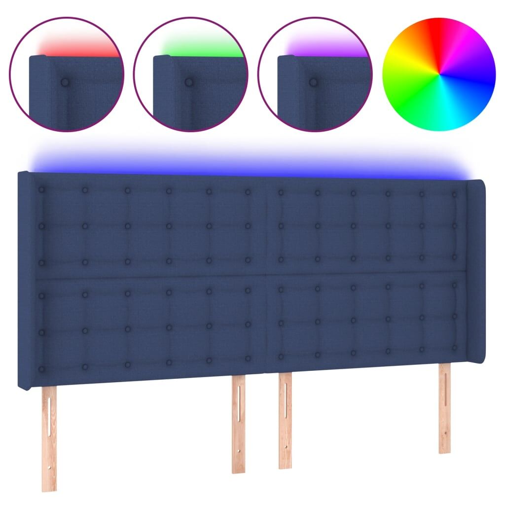 Vidaxl cabeceira de cama c/ luzes led tecido 183x16x118/128 cm azul