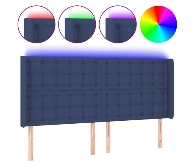 Vidaxl cabeceira de cama c/ luzes led tecido 183x16x118/128 cm azul
