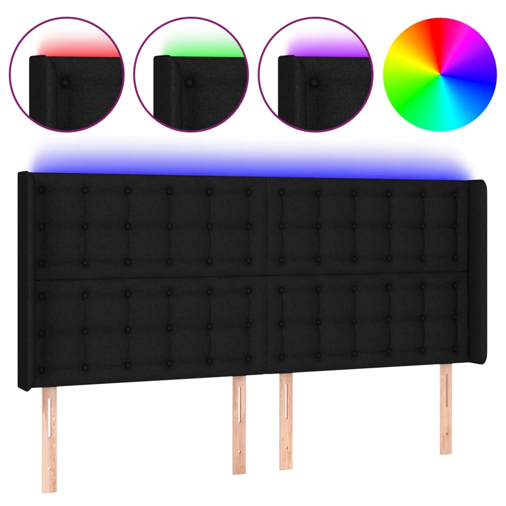 Vidaxl cabeceira de cama c/ luzes led tecido 163x16x118/128 cm preto