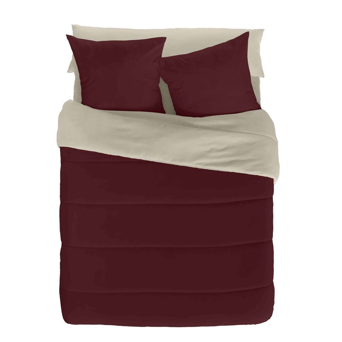 Edredão nórdico reversível bicolor bordeaux 42/baunilha cama 135/150