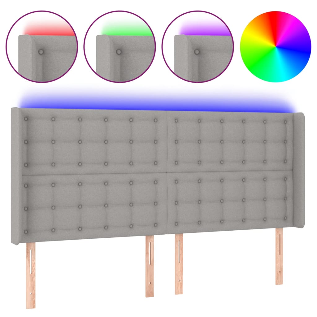 Vidaxl cabeceira cama c/ luzes led tecido 163x16x118/128cm cinza-claro