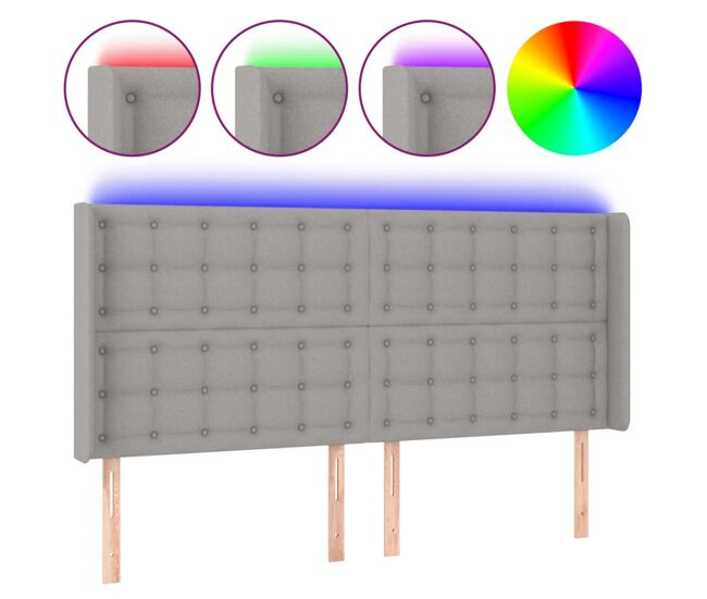 Vidaxl cabeceira cama c/ luzes led tecido 163x16x118/128cm cinza-claro