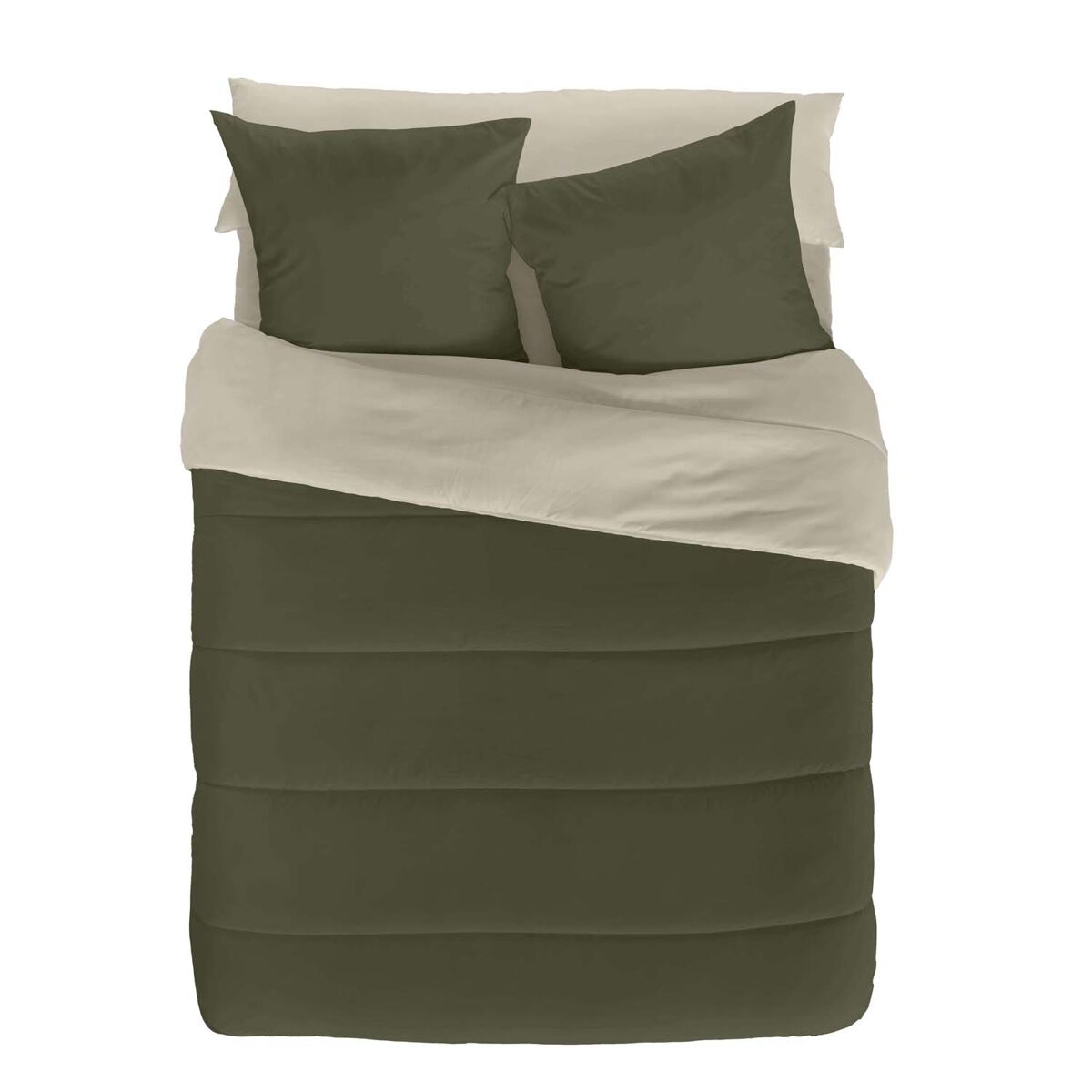 Edredão nórdico reversível bicolor verde 75/baunilha cama 135/150