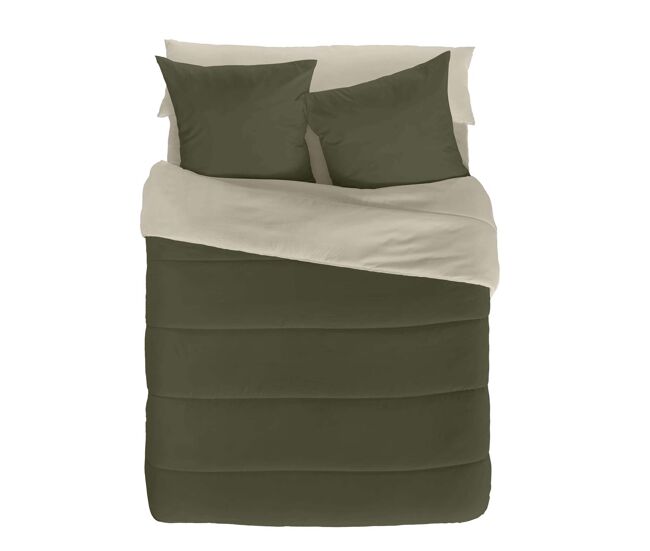 Edredão nórdico reversível bicolor verde 75/baunilha cama 135/150