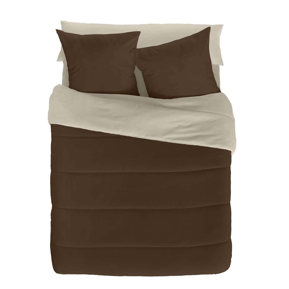Edredão nórdico reversível bicolor castanho 18/baunilha cama 180