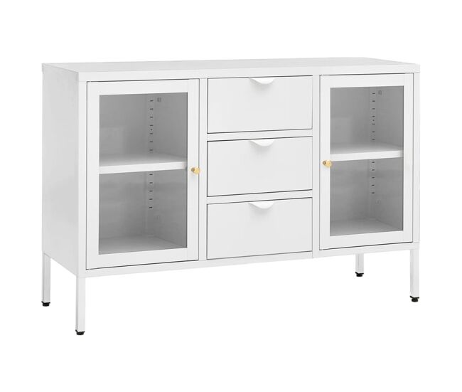 Vidaxl aparador 105x35x70 cm vidro temperado e aço branco