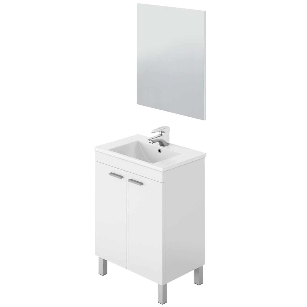 Móvel de banheiro ezio estilo contemporâneo branco com 2 portas e espelho 60x80x45 cm (pia de cerâmica)