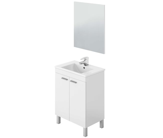 Móvel de banheiro ezio estilo contemporâneo branco com 2 portas e espelho 60x80x45 cm (pia de cerâmica)