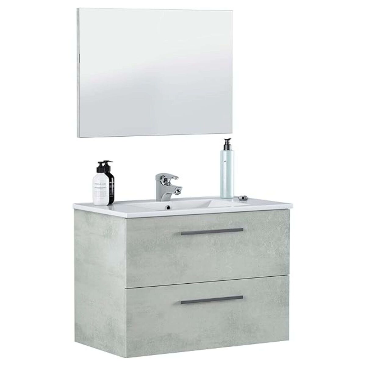 Móvel de banheiro plutón estilo industrial na cor cimento com 2 gavetas e espelho 80x45x57 cm (pia de cerâmica)