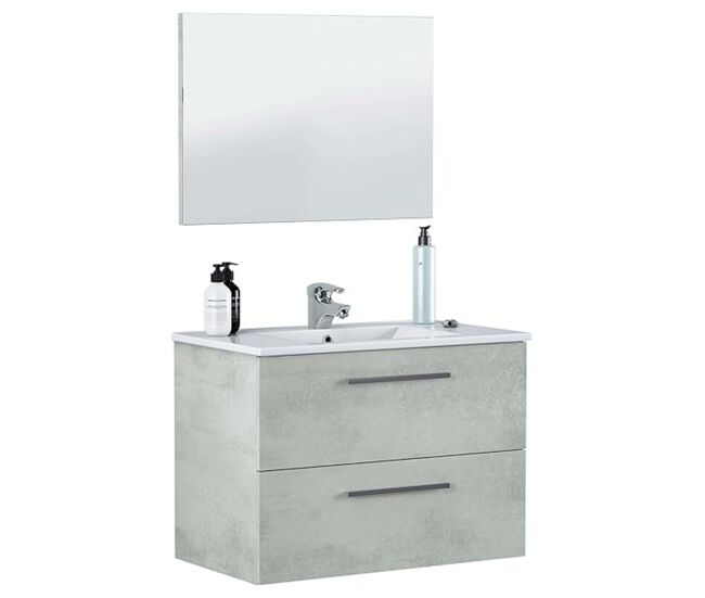 Móvel de banheiro plutón estilo industrial na cor cimento com 2 gavetas e espelho 80x45x57 cm (pia de cerâmica)