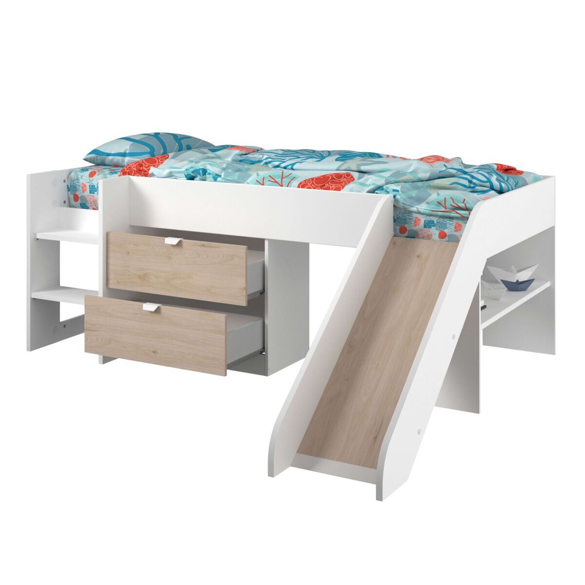 Cama de melamina happy 78x204x184 cm - carvalho e branco