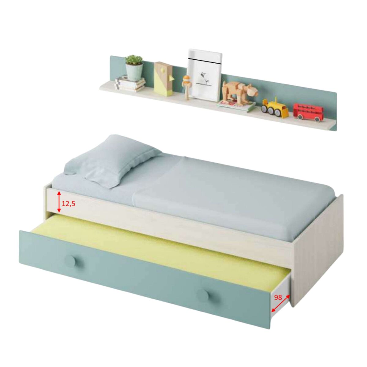 Quarto completo para quarto de jovem ou criança em verde e branco com base de cama incluída