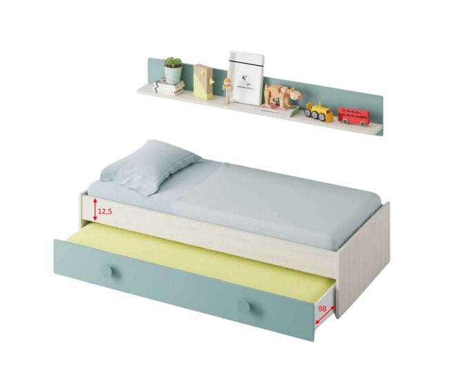 Quarto completo para quarto de jovem ou criança em verde e branco com base de cama incluída