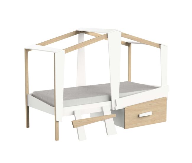 Cama infantil cabane youth gaveta inclusa carvalho e branco fosco 90x200 cm