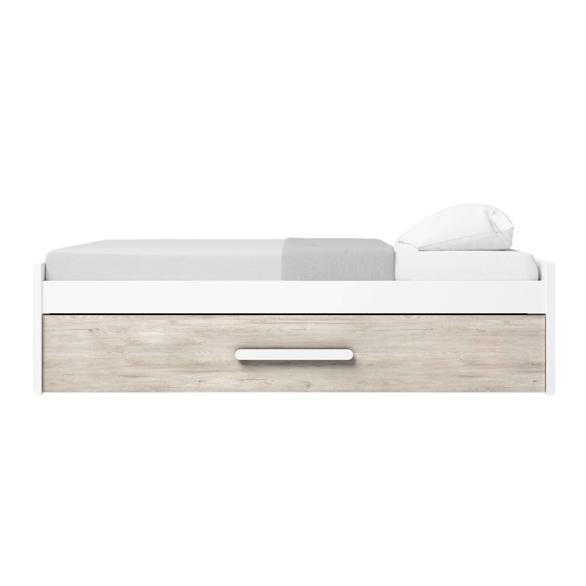 Miroytengo Cama De Rodízio Para Quarto Juvenil Em Estilo Nórdico Em Carvalho Sahara E Fosco 90X190 Cm Branco