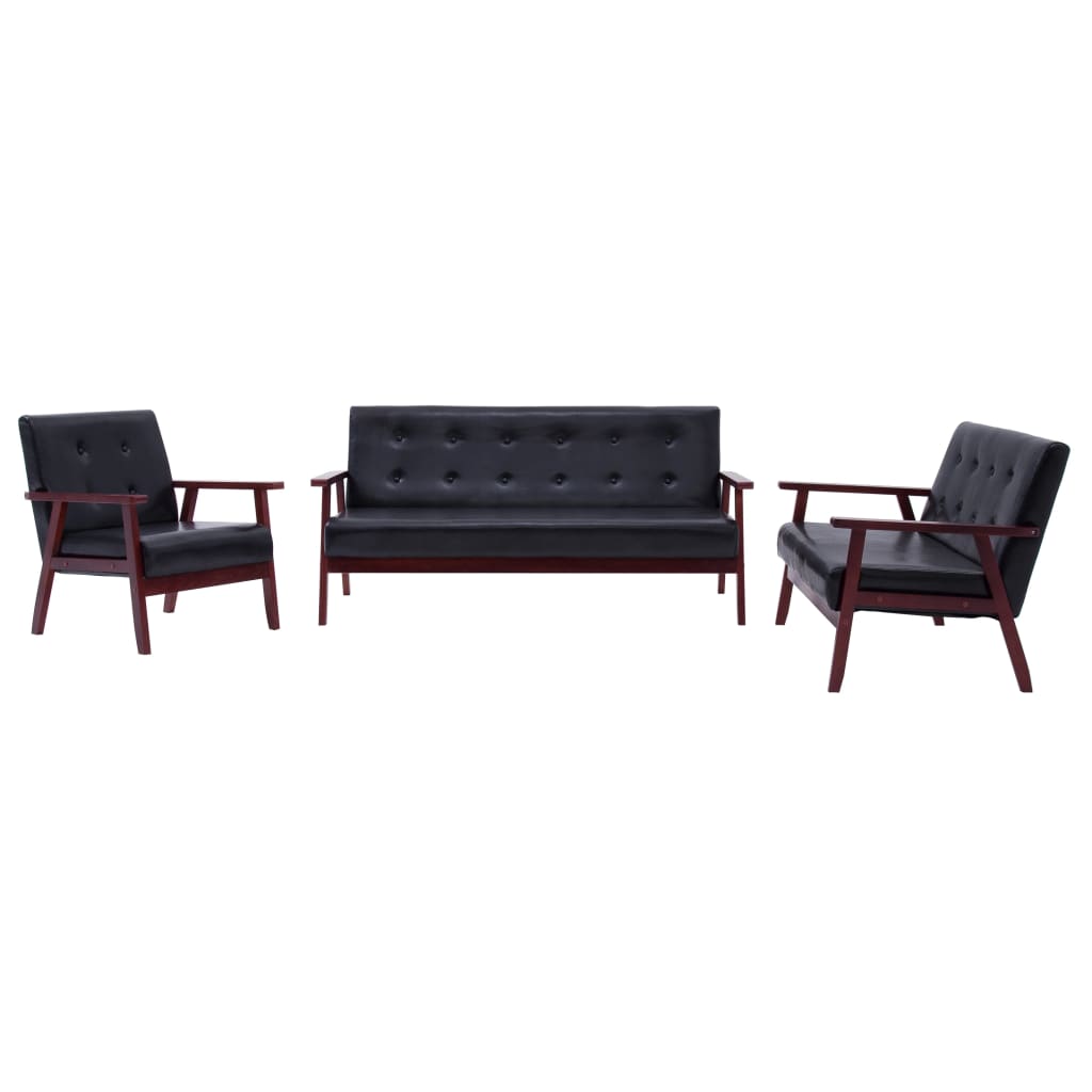 Conjunto de sofá de couro sintético preto de 3 peças 02_0019078
