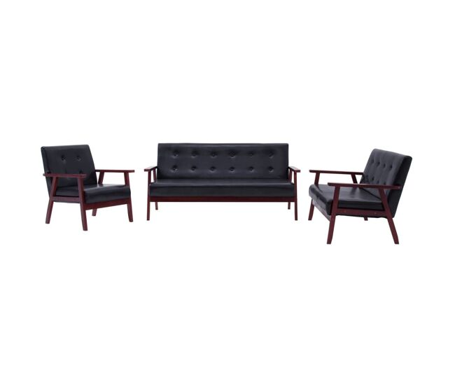 Conjunto de sofá de couro sintético preto de 3 peças 02_0019078