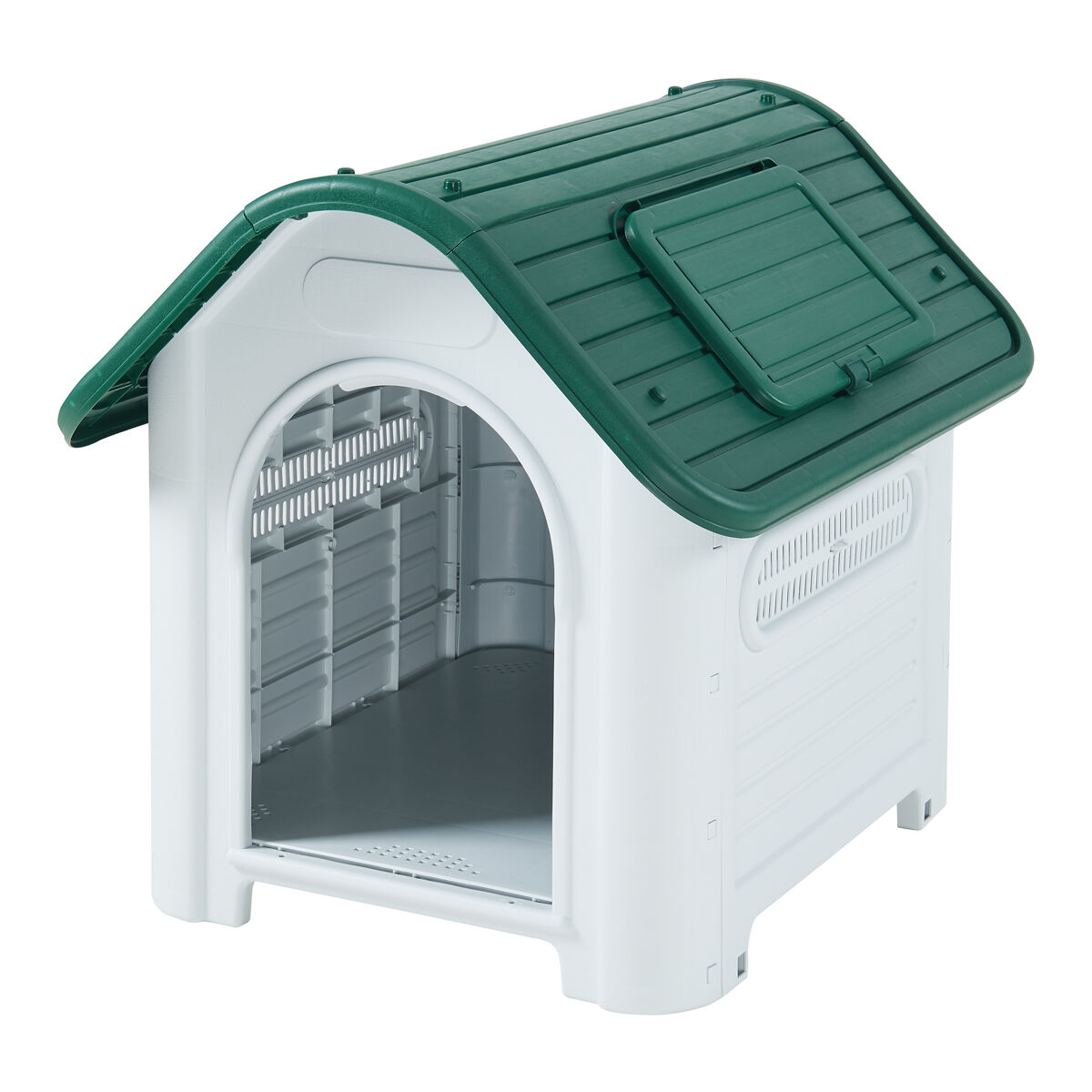 Casinha de cão bello com escotilha no telhado 87x72x75 plástico branco/verde [en.casa]