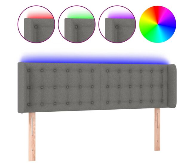 Vidaxl cabeceira cama c/ luzes led tecido 147x16x78/88cm cinza-escuro