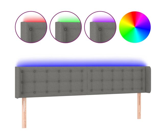 Vidaxl cabeceira cama c/ luzes led tecido 183x16x78/88cm cinza-escuro