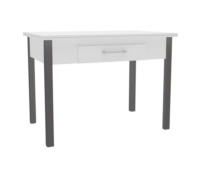 Mesa de cozinha extensível sendai estilo contemporâneo em branco e cinza para 4 lugares 110-140x75x70-110 cm
