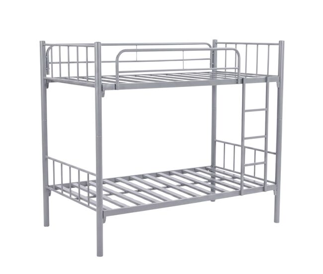 Beliche juvenil 90x190 cm desmontável, estrutura metálica, beliche duplo cathy com escada, conversível em 2 camas gris