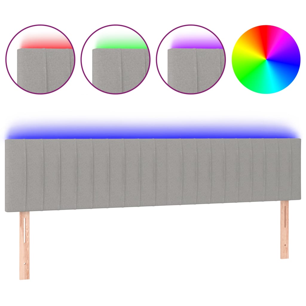 Vidaxl cabeceira de cama c/luzes led tecido 200x5x78/88 cm cinza-claro