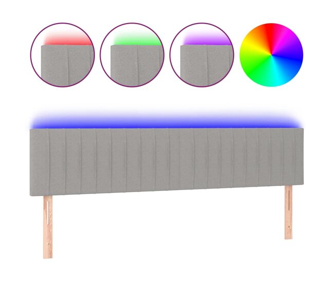 Vidaxl cabeceira de cama c/luzes led tecido 200x5x78/88 cm cinza-claro