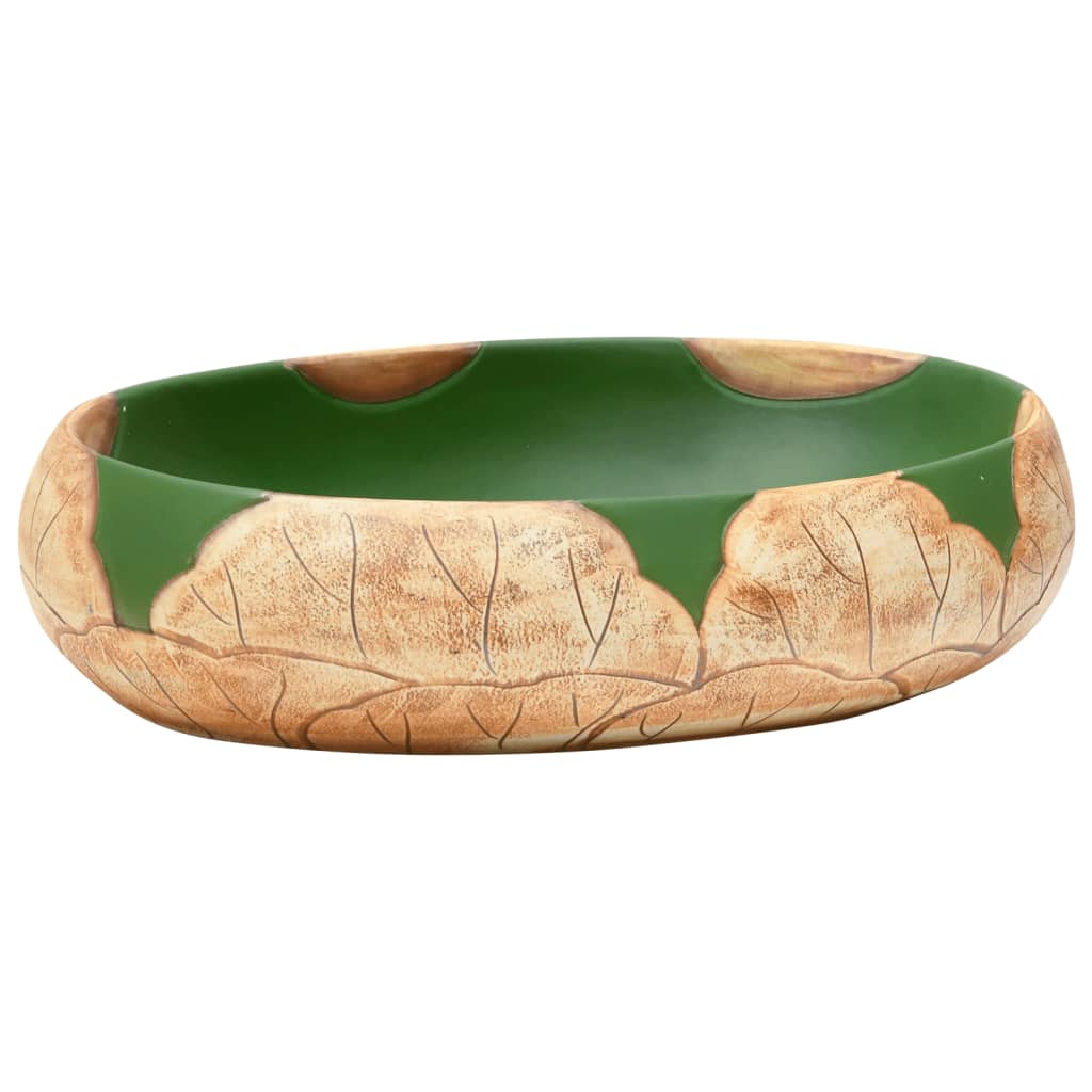 Vidaxl lavatório de bancada oval 59x40x15 cm cerâmica verde e castanho