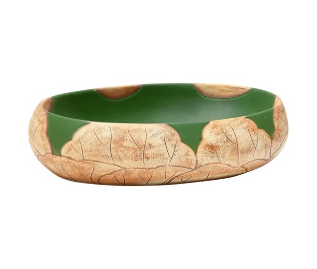Vidaxl lavatório de bancada oval 59x40x15 cm cerâmica verde e castanho