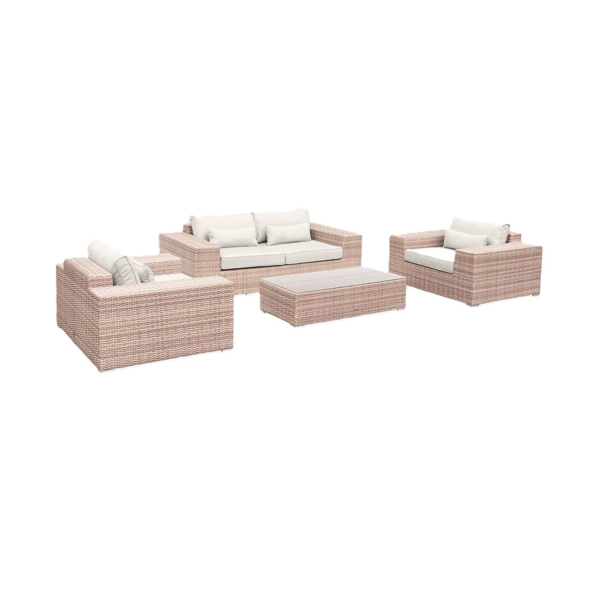 Conjunto extra grande de mobiliário de jardim em resina, 4 lugares, gubbio, beige, 219x110x68 cm