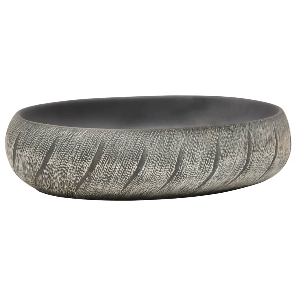 Vidaxl lavatório de bancada oval 59x40x15 cm cerâmica preto e cinza