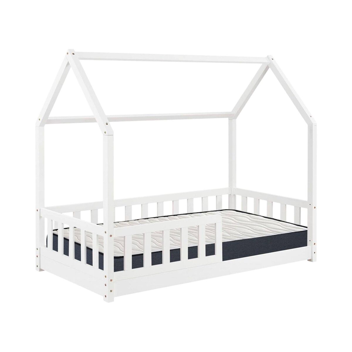 Conjunto de cama infantil cabana ''bosco'' branco 90x190cm + colchão zent roller 90x190cm (altura 17cm), respirável, adaptável e térmico