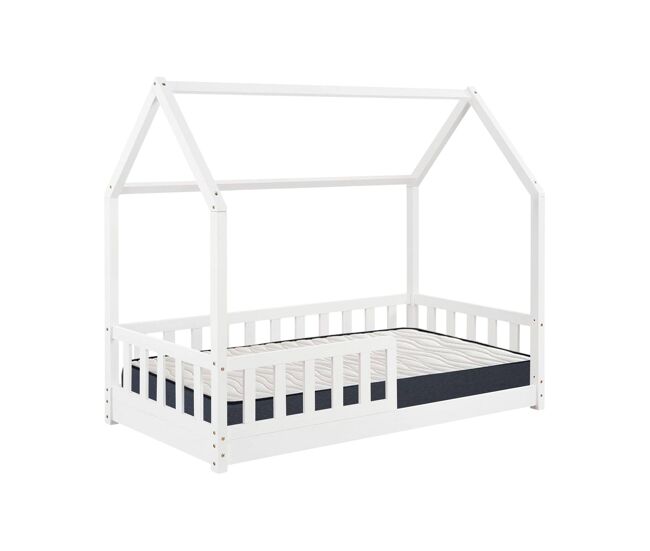 Conjunto de cama infantil cabana ''bosco'' branco 90x190cm + colchão zent roller 90x190cm (altura 17cm), respirável, adaptável e térmico