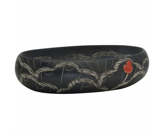 Vidaxl lavatório de bancada oval 59x40x15 cm cerâmica preto