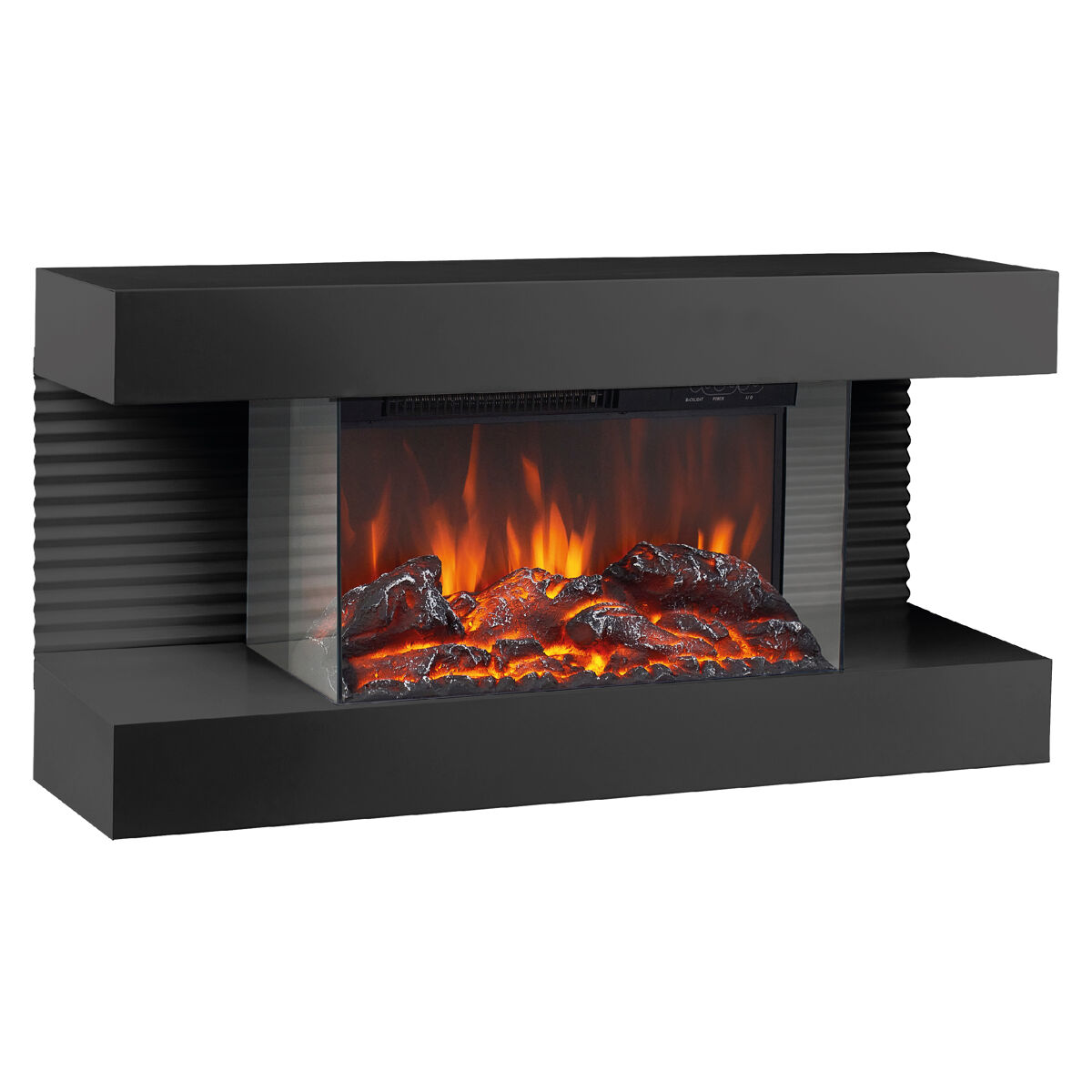 Kaminio lareira elétrica liz - lareira elétrica de parede com aquecimento, efeito de chama 3d, luz ambiente led, controle remoto - preto