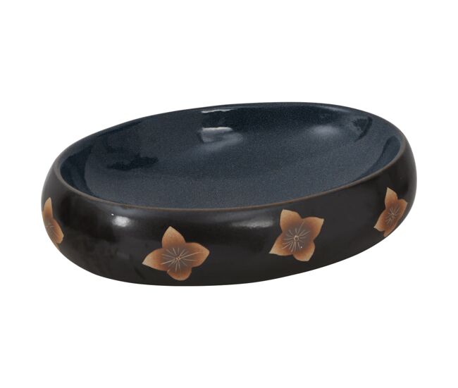 Vidaxl lavatório de bancada oval 59x40x15 cm cerâmica preto e azul