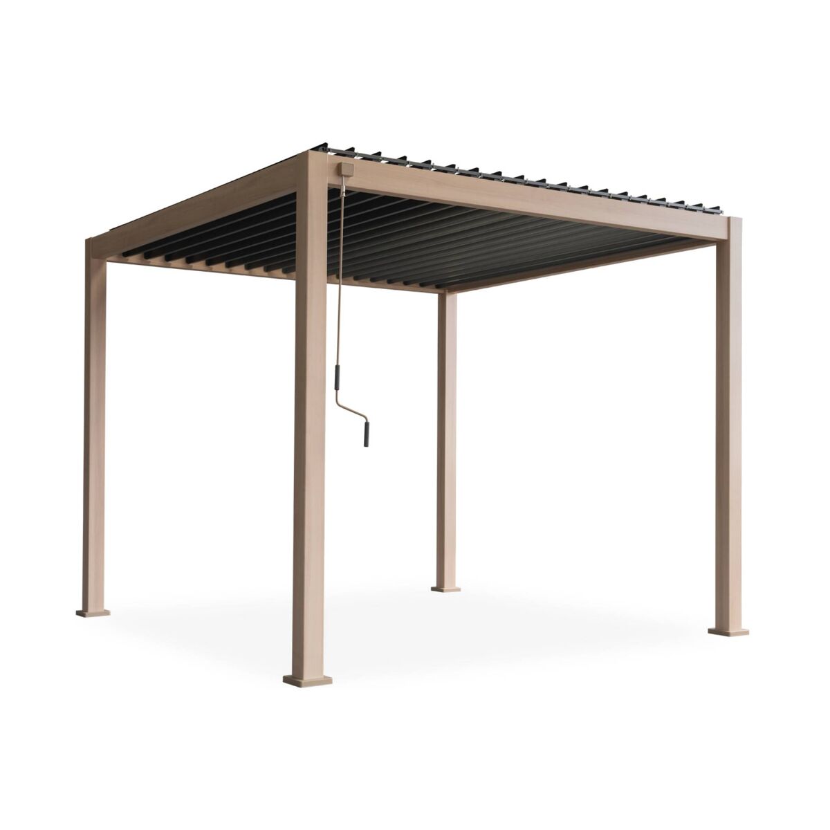 3x3m pérgola bioclimática de alumínio com lâminas ajustáveis, triomphe 3x3m, madeira, 301x301x250 cm