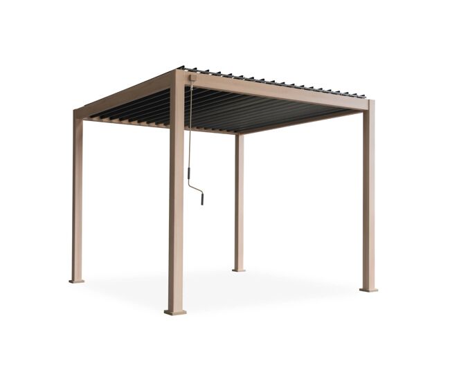 Pérgola bioclimática 3x3m de alumínio com lâminas ajustáveis, triomphe 3x3m, madeira, 301x301x250 cm