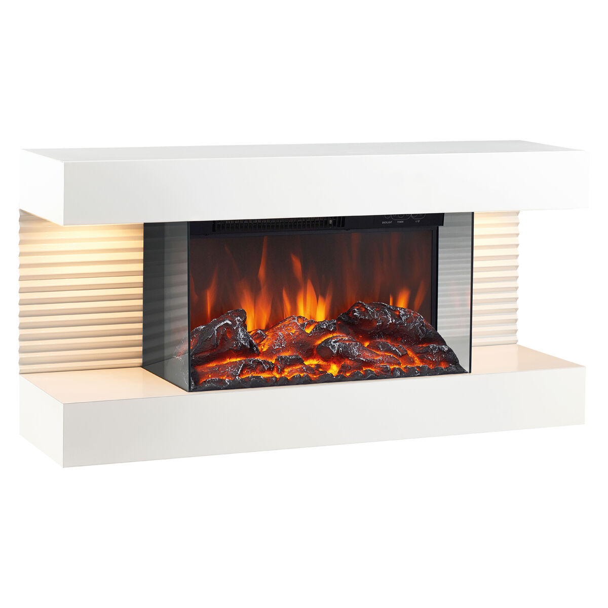 Kaminio lareira elétrica liz - lareira elétrica de parede com aquecimento, efeito de chama 3d, luz ambiente led, controle remoto - branco