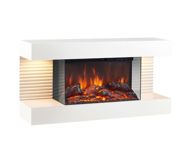Kaminio lareira elétrica liz - lareira elétrica de parede com aquecimento, efeito de chama 3d, luz ambiente led, controle remoto - branco