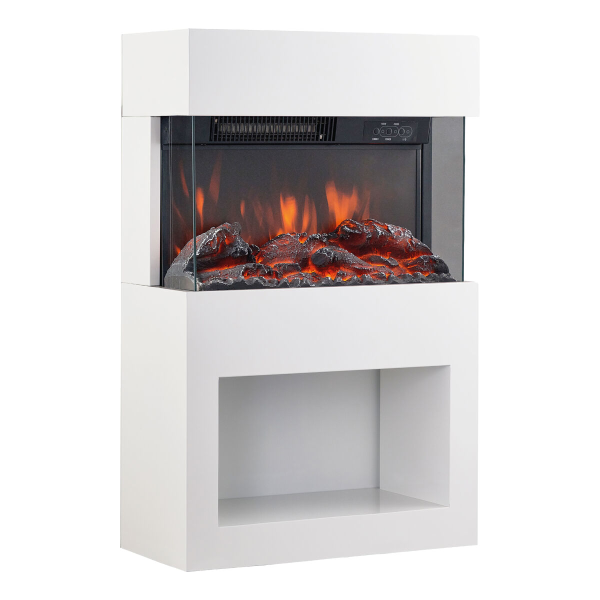 Kaminio lareira elétrica henri - fogão de lareira elétrica com aquecimento, efeito de chama 3d, compartimento para lenha, controle remoto - branco