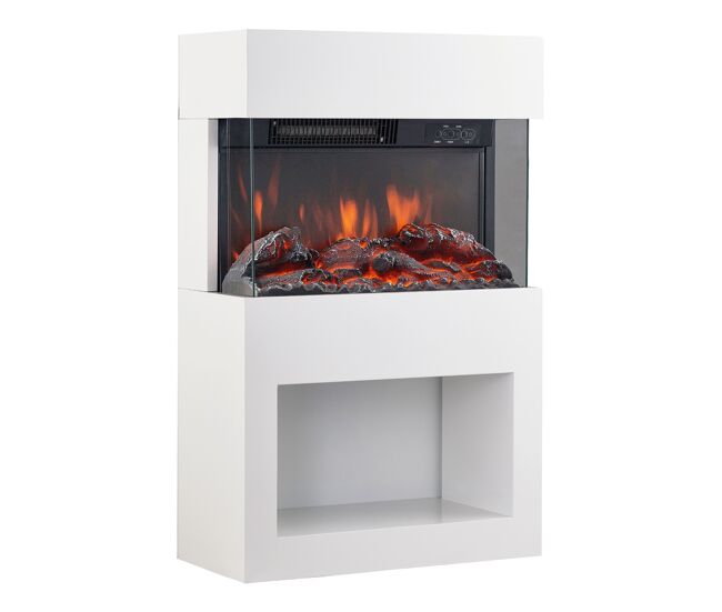 Kaminio lareira elétrica henri - fogão de lareira elétrica com aquecimento, efeito de chama 3d, compartimento para lenha, controle remoto - branco