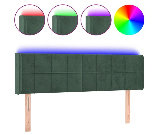 Vidaxl cabeceira cama c/ luzes led veludo 147x16x78/88 cm verde-escuro