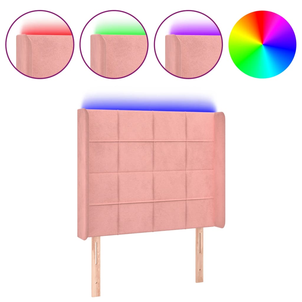 Vidaxl cabeceira de cama c/ luzes led veludo 93x16x118/128 cm rosa